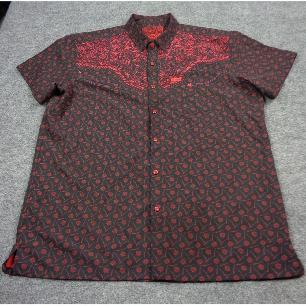 Retro Rifle Old Silence Shirt Men 2XL Red Black Pearl Snap Rifle Country Western